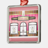 Französische Patisserie Eiffel Tower Paris Ornamen Silbernes Ornament (Links)