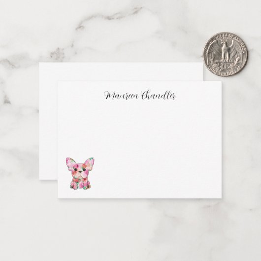 Französische, personalisierte, französische Bulldo Mitteilungskarte (Vorderseite/Rückseite Beispiel)