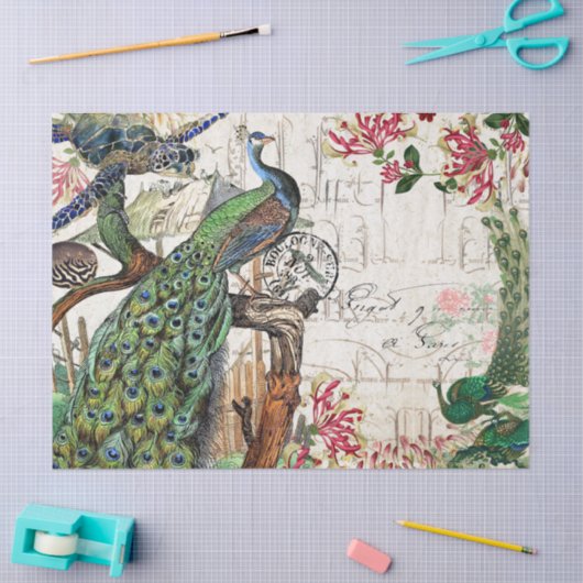 Französische Pfau-Vogel-Schildkröteblowfish-Blumen Seidenpapier (Basteln)