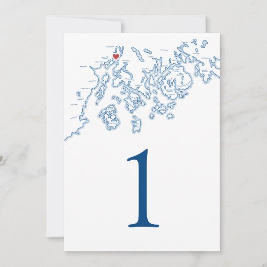 Französische Point Maine Map Hochzeiten Tischnumme Einladung (Vorderseite)