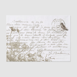 Französische Postkarte Wilde Blumen Vogel Vintage Seidenpapier