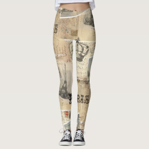 Französische Postkarten-Collage Leggings
