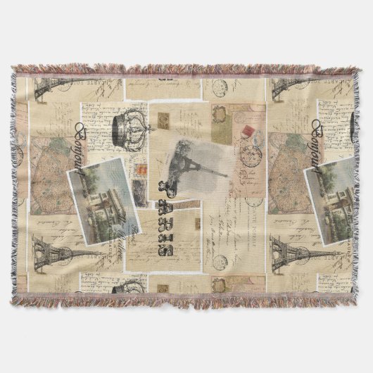 Französische Postkarten-Collage-Wurfdecke Decke (Vorderseite)