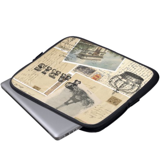 Französische Postkarten-Collagen-Laptop-Hülse Laptopschutzhülle (Vorne Knopf)