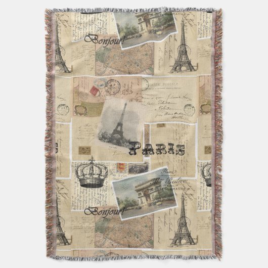 Französische Postkarten-Collagen-Wurfs-Decke Decke (Vorderseite Vertikal)