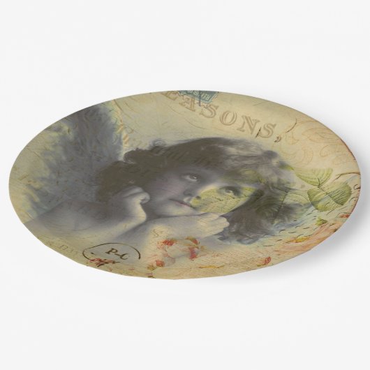 Französische Postkartenpapierplatte Pappteller (Schrägansicht)