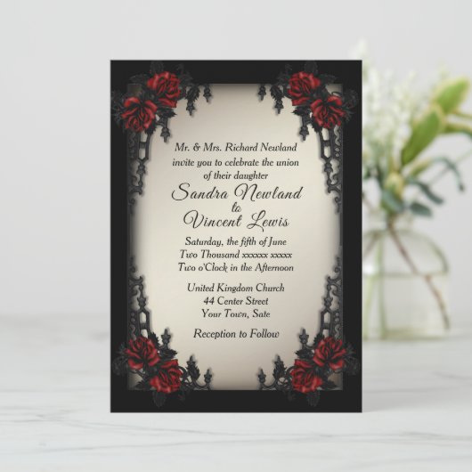 Französische Quarter Goth Antique Gold Hochzeit Einladung (Stehend Vorderseite)