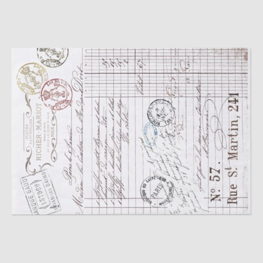 Französische Rechnung Postmark Paris Decoupage Seidenpapier (Vorderseite)