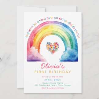 Französische Regenbogen 1. Geburtstag Einladung