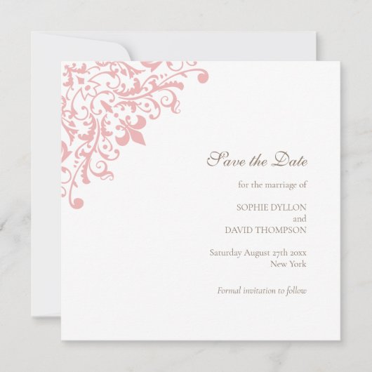 Französische Regency Pink Fleur de Wedding speiche Save The Date (Vorderseite)