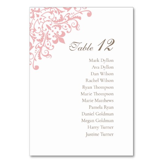 Französische Regency Pink Lilie Pattern Wedding Tischnummer (Rückseite)