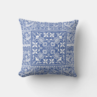 Französische Renaissance Blau Weiße Spitze Blumen Kissen