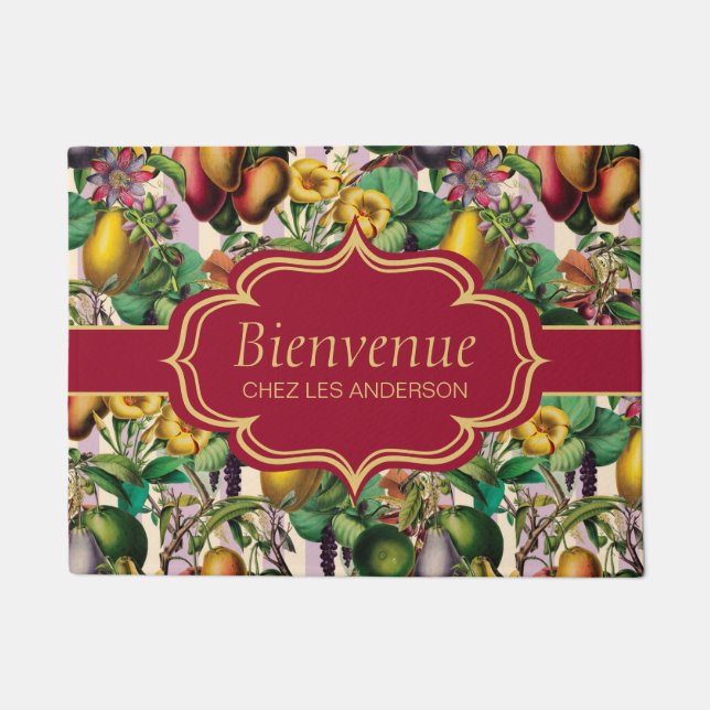 Französische Retro Floral Bienvenue Doormat Fußmatte (Vorderseite)