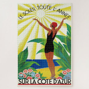 Französische Riviera Cote D'Azur Vintage Reisepost Puzzle