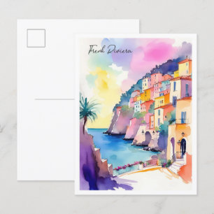 Französische Riviera Frankreich Aquarell-Illustrat Postkarte