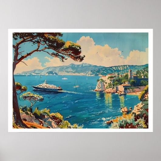 Französische Riviera, Frankreich Art Deco Poster (Vorne)