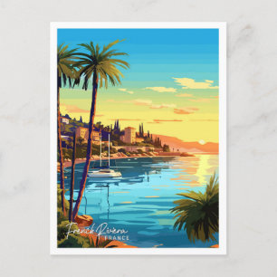 Französische Riviera Frankreich Reise Vintage-Illu Postkarte