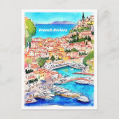 Französische Riviera Kunst, Vintage Illustration Postkarte (Vorderseite)