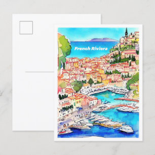 Französische Riviera Kunst Vintage-Illustration Re Postkarte