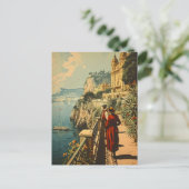 Französische Riviera Promenade: Vintage Postkarte (Stehend Vorderseite)