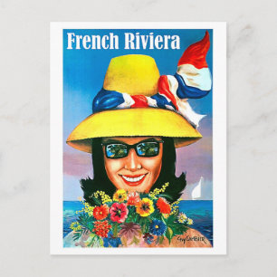 Französische Riviera, Sonnenbrille Frau mit gelbem Postkarte