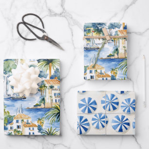 Französische Riviera Tropische Palmen Geburtstag Geschenkpapier Set