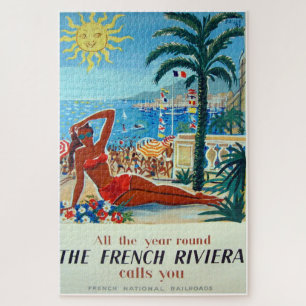 Französische Riviera Vintage-Reiseposter Puzzle