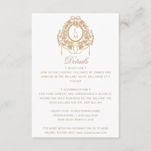 Französische Rococo-Rosen-Monogramm-Hochzeit Begleitkarte