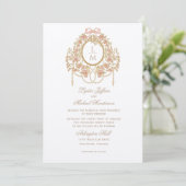 Französische Rococo-Rosen-Monogramm-Hochzeit Einladung (Stehend Vorderseite)