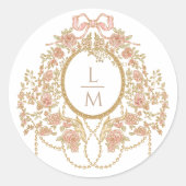 Französische Rococo-Rosen-Monogramm-Hochzeit Runder Aufkleber (Vorderseite)