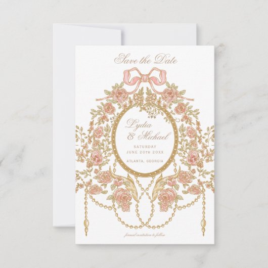 Französische Rococo-Rosen-Monogramm-Hochzeit Save The Date (Vorderseite)