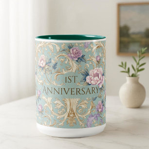 Französische Rokoko Botanische Vintage Florale Hoc Zweifarbige Tasse