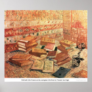 Französische Romane und Glas mit Rose - van Gogh Poster