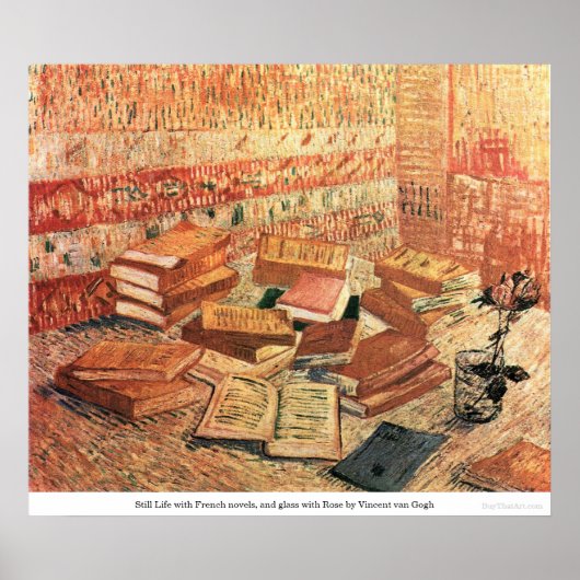 Französische Romane und Glas mit Rose - van Gogh Poster (Vorne)