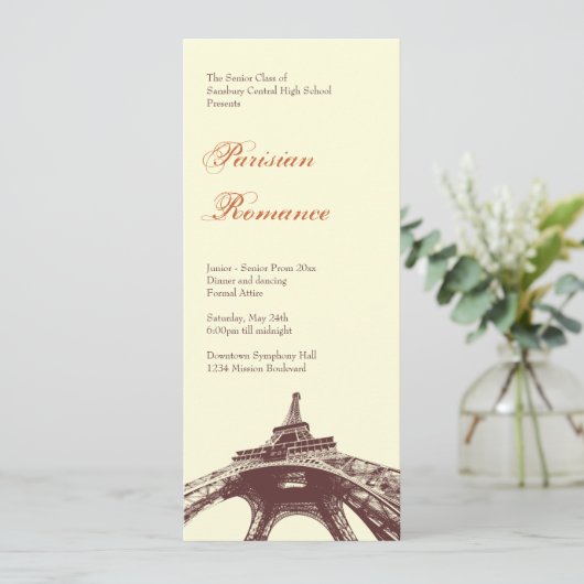 Französische Romantik Eiffel Tower formale Ball pr Einladung (Stehend Vorderseite)
