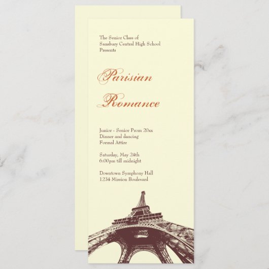 Französische Romantik Eiffel Tower formale Ball pr Einladung (Vorne/Hinten)