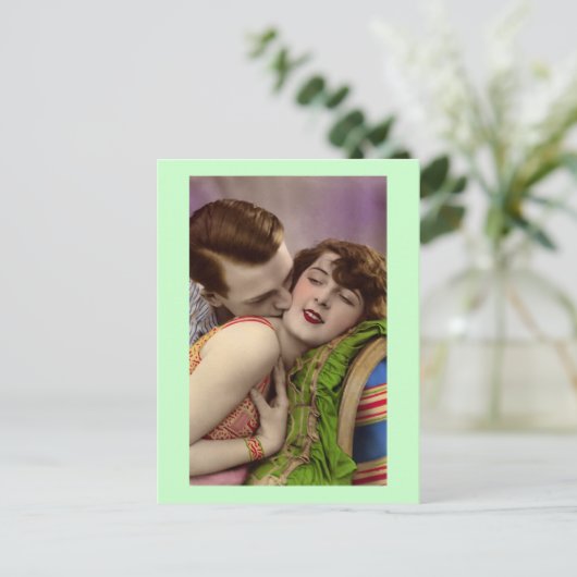 Französische Romantische Liebe Kiss Vintag Postkarte (Stehend Vorderseite)