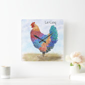 Französische Rooster-Acrylmauer Quadratische Wanduhr (Zuhause)