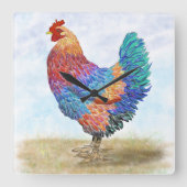 Französische Rooster-Acrylmauer Quadratische Wanduhr (Vorderseite)