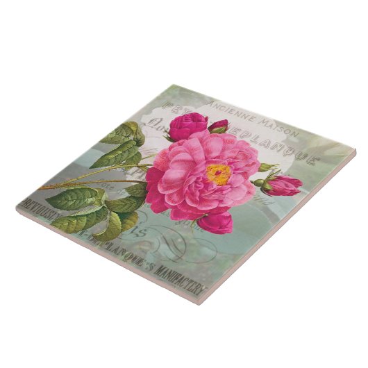 Französische Rosa Blume Keramik Tile Fliese (Seite)