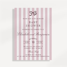 Französische Rosa Bow & Stripes Kinderdusche Einla Einladung