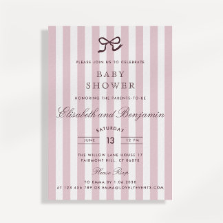Französische Rosa Bow & Stripes Kinderdusche Einla Einladung