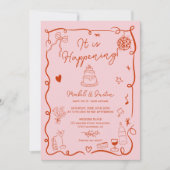 Französische Rosa handgezeichnete illustrierte Hoc Einladung (Vorderseite)