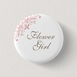 Französische Rosa Lilie Script Flower Girl Button