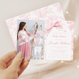 Französische rosa Toile-Schleife Baby-Mädchen-Part Einladung