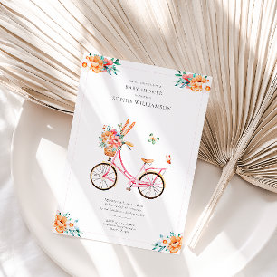 Französische rosa Vintage-Fahrrad-Baby-Shower-Einl Einladung