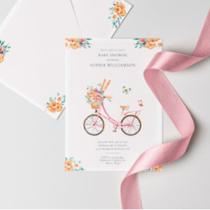 Französische rosa Vintage-Fahrrad-Baby-Shower-Einl Einladung