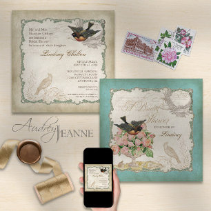 Französische Rose lieben Vögel Vintage Spitze - Aq Einladung