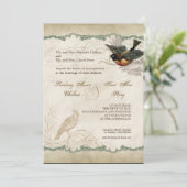 Französische Rose lieben Vögel Vintage Spitze - Mo Einladung (Stehend Vorderseite)