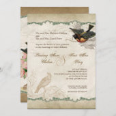 Französische Rose lieben Vögel Vintage Spitze - Mo Einladung (Vorne/Hinten)